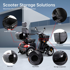 Heavy Duty 4-Wheel Mobility Scooters 31 Miles 3-Speed 800W 500lbs Capacity