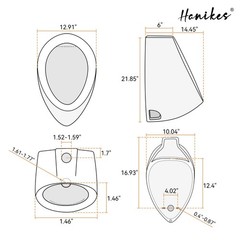 Hanikes UR-480 Round High-Efficiency Urinal, 0.125 GPF, Top Spud, White