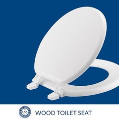 Bemis 400TTA Economy Durable Wood Toilet Seat, Made in USA, Round, White ROUND