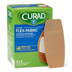 CURAD Flex-Fabric Adhesive Bandages, X-Large 2×4, 50 Count 2″x4″