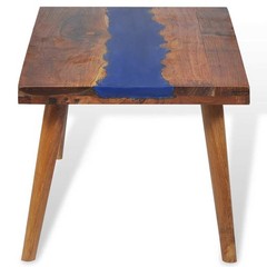 vidaXL Coffee Table, Solid Teak Wood, 39.4“x19.7“x15.8“, Brown and Blue vida