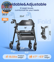 Walkers for Seniors, Z21 Rollator Walker with Seat Supports 350Lb, 8″ Big Wheels