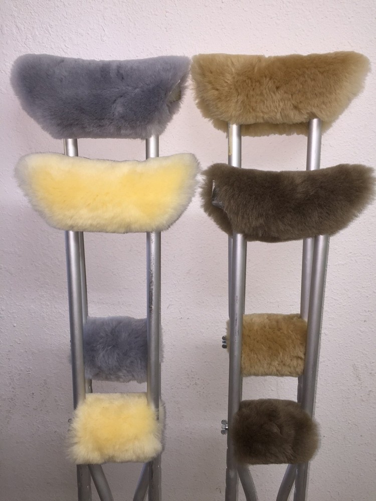 Real Merino Sheepskin UNDER ARM Crutch Pad Covers + Crutches HAND GRIP Pads USA