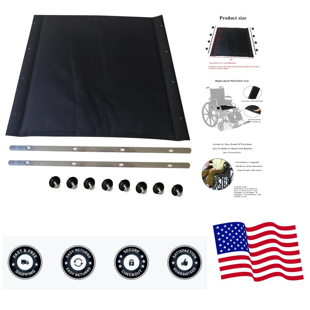 20-Inch Wheelchair Replacement Seat, Replacement Parts with Hardware, Nylon S…