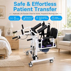 Patient Lift Transfer Chair with 180° Split Seat & 4 Casters for Seniors Disable