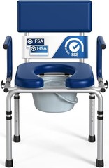Drop Arm Bedside Commode Padded Seat 400lb 6.3QT Bucket Blue