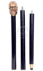 Vintage Victorian Style Walking Cane, Black Wood with Brass Skull Handle, Dec…