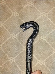 Walking Cane Decorative Cobra Snake Head Handle, Pewter, Metal