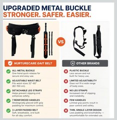 Gait Belt, Upgraded with Metal Buckle & Detachable Leg Straps, 7 Handles-Med