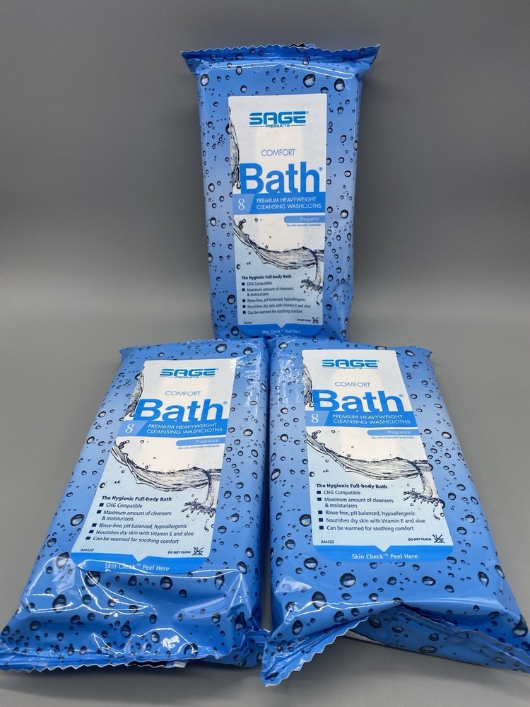 3 PACKS Sage 7900 Comfort Bath Cleansing Washcloth Wipes Heavyweight 8×8
