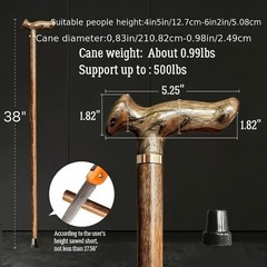 Handcrafted natural solid wood walking cane; supports up to 500 lbs.