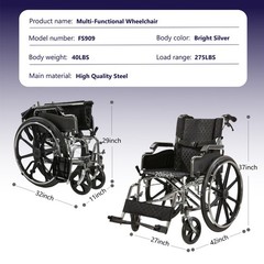 Folding Manual Transport Wheelchair, 20 “ Seat With Front and Rear Locking Hand