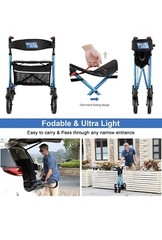 WALK MATE ROLLATOR WALKER Padded Seat & Backrest Cup Holder 8”Wheels Blue