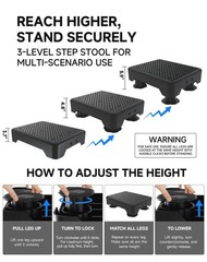 Adjustable Step Stool 600 LBS Capacity 3 Height – Indoor Outdoor Use