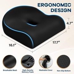 DownyCloud Seat Cushion for Pressure Relief – Ergonomic Home & Large, Black