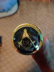 C Cane Decorative Handle, Black Gold, Metal, Freemason Emblem