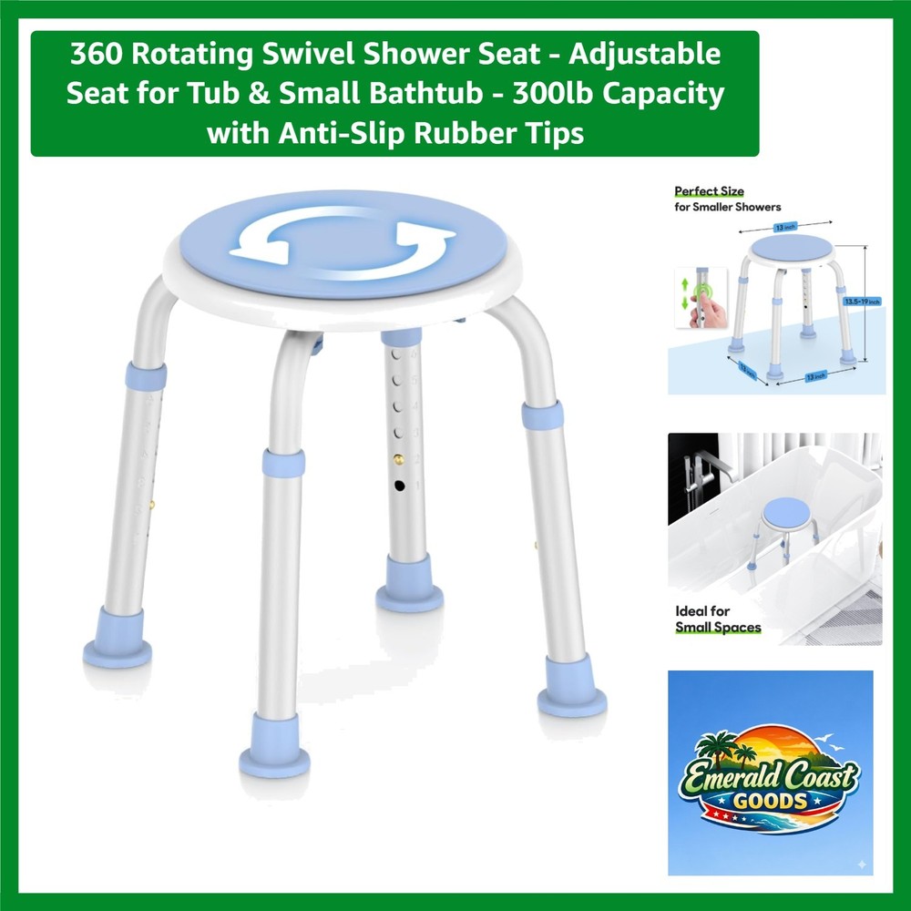 360 Rotating Swivel Shower Seat – Adjustable Seat for Tub & Small Bathtub – 3…