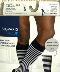SIGVARIS Mens Microfiber Shades Mariner Stripes Compression Socks 15-20mmHg Sz C