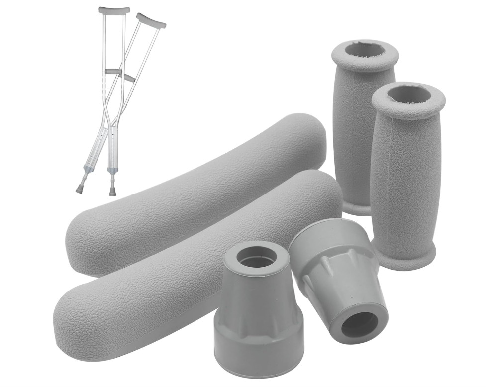 6pcs Crutch Pads Replacement Kit with Hand Grips & Tips for Standard Crutches