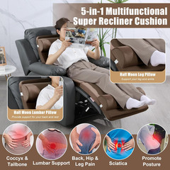 5-in-1 Recliner Seat Cushion for Elderly+Lumbar Support Pillow + Leg Pad, with A