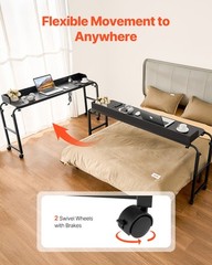 VEVOR Overbed Table Mobile Bed Side Desk 4 Wheels (2 with Brakes) & Power Socket