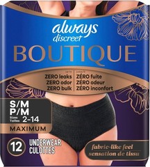 Always Discreet Underwear S/M Black 12 Ct Incontinence Leak Protection