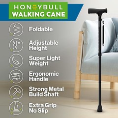 HoneyBull Walking Cane | Single Tip Canes for Men & Women, Normal Cane, Black