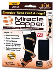 Miracle Copper Anti-Fatigue Compression Socks, S/M, Black, 1 Pair, NIB, Unisex