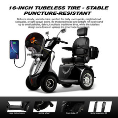 Heavy Duty 4 Wheel Mobility Scooters for Seniors 1000W 40 Miles 500 lb Capacity