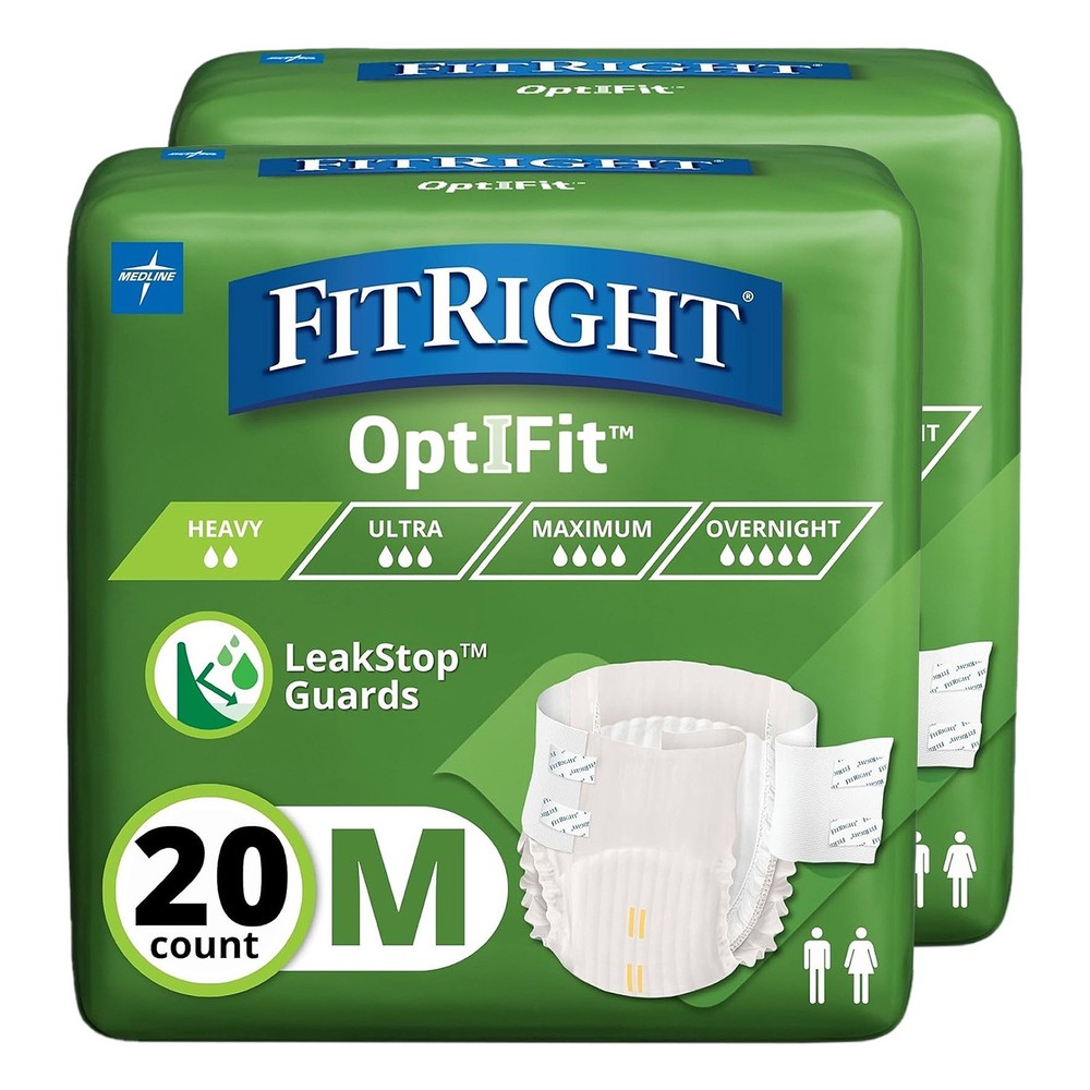 FitRight OptiFit Heavy Absorbency Adult Diapers, Medium 40 Count (2 Packs of 20)