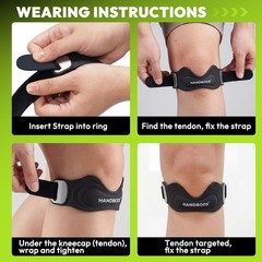 HANDBODE Patellar Tendon Support Strap, Black, 2 PCS Silicone Patella Straps