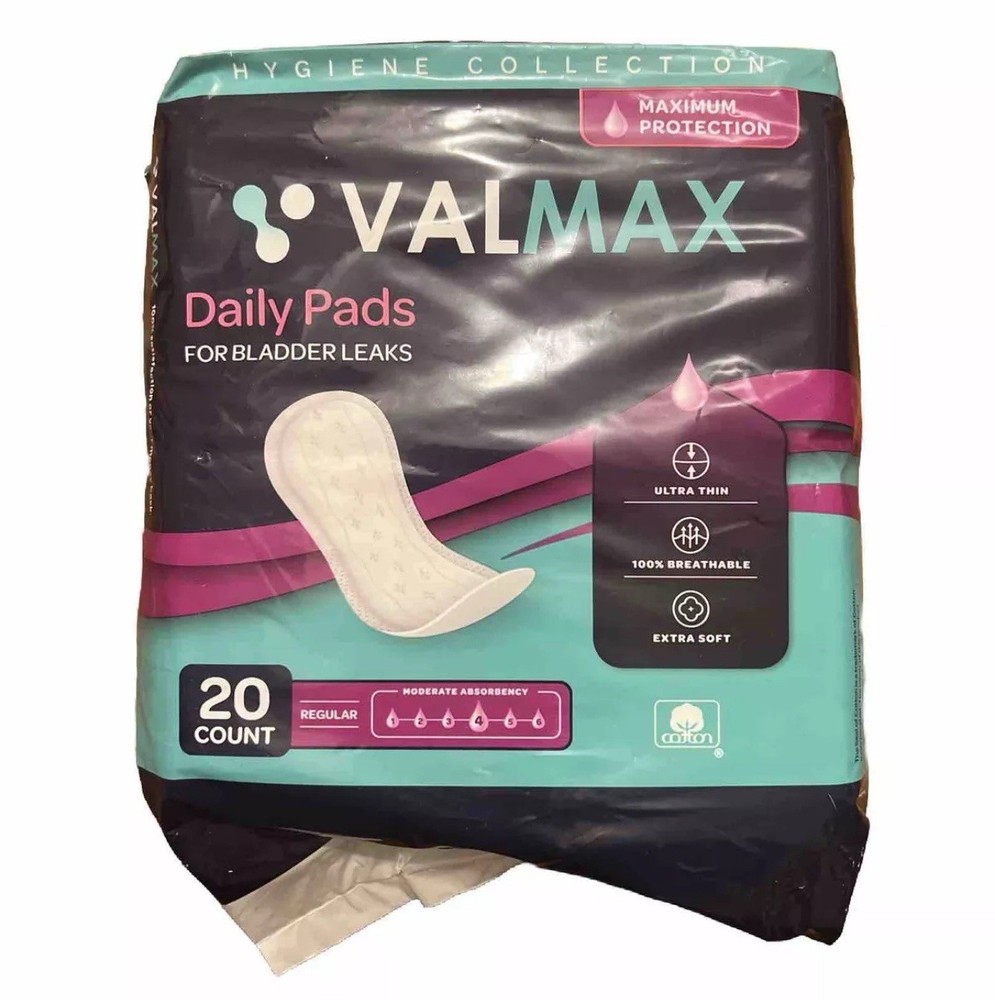 Valmax Daily Pads Incontinent For Bladder Leaks Regular Moderate 20 Ct.