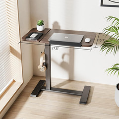 Adjustable Overbed Table with Tilting Top & Locking Wheels – Walnut Finish