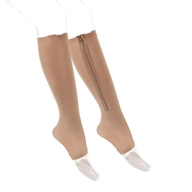 Zipper Compression Socks Men Women Open Toe Knee High 15-20mmHg Support Stocking