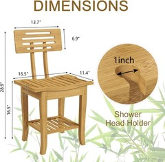 Bathroom Bamboo Shower Bench – Spa Bath Shower Stool with Storage Shelf