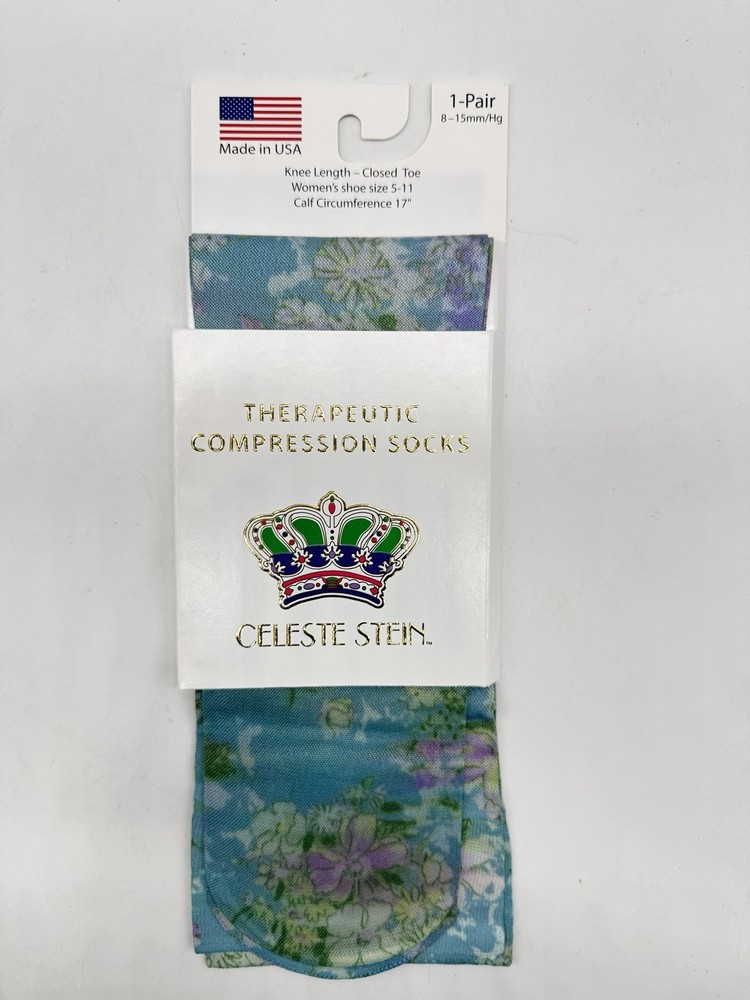 Celeste Stein Therapeutic Compressions Knee Length Women’s Socks -Blue Floral~