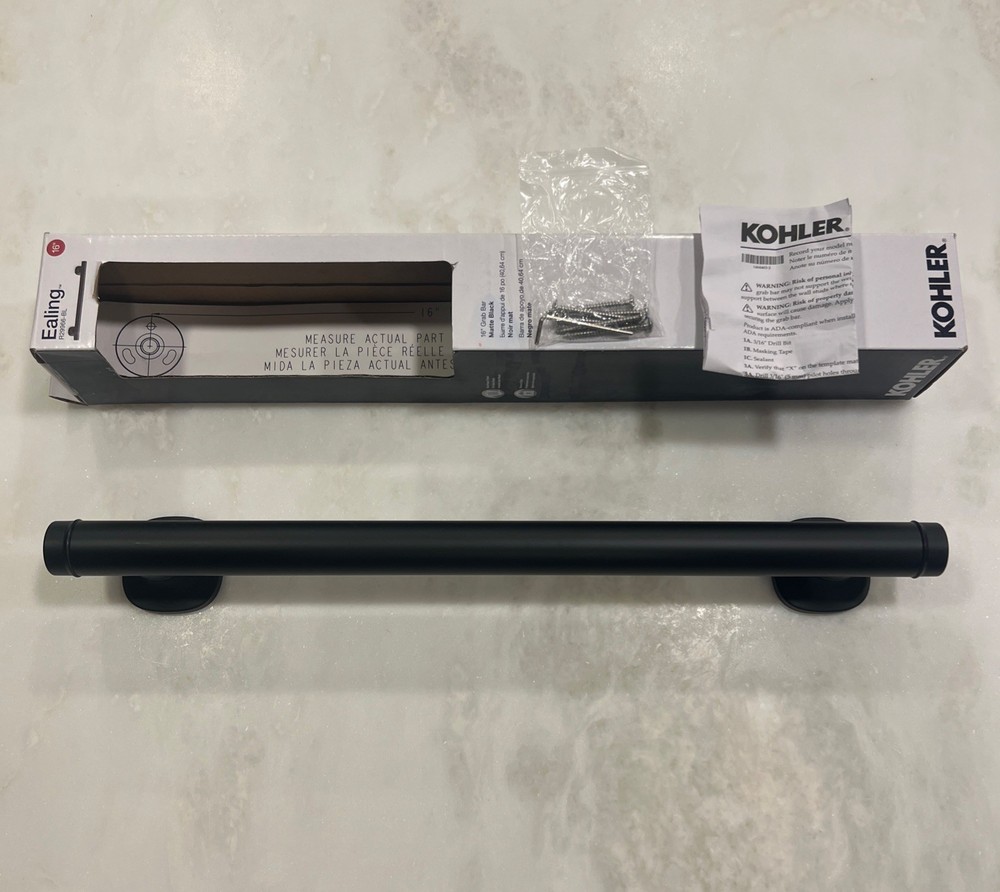 KOHLER Ealing 16” Grab Bar Matte Black ADA 500 Lb R29967-BL Sim. Rubicon Arsdale