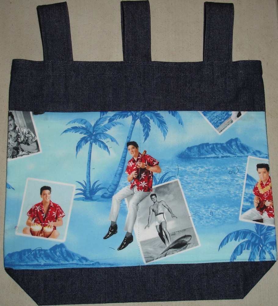 NEW Denim Walker Bag Handmade/w Elvis Blue Hawaii Photo Fabric