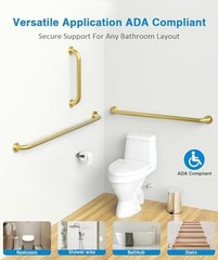 Grab Bar Bundle for ADA Compliance Stainless Steel 1.5″ Diameter 3 Brushed Gold