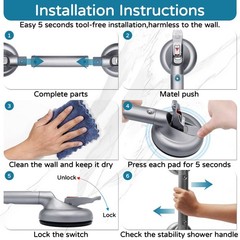 Suction Grab Bar 17 Inch Silver Max 270lbs Load Capacity – Non-Slip Grip