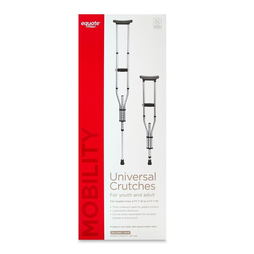 Equate Universal YOUTH – ADULT Aluminum crutches 4’7”- 6’7” NO LATEX Easy adjust
