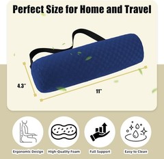 Ergonomic Lumbar Roll Pillow for Back Pain Relief – Dark Blue, Compact 11×4.3“