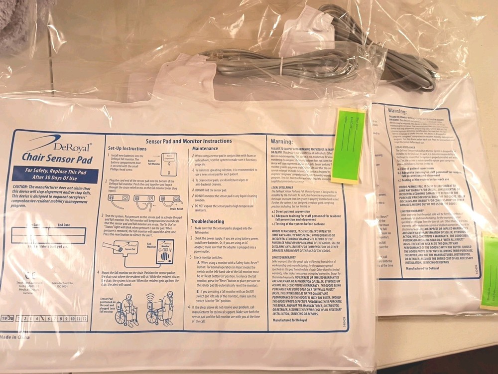 DeRoyal Weight-Sensitive Chair Sensor Lot Of 2 Pads 15″ x 10″ New Sealed