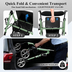 Ultra Lightweight Rollator Walker for Seniors with Seat – Sage Green