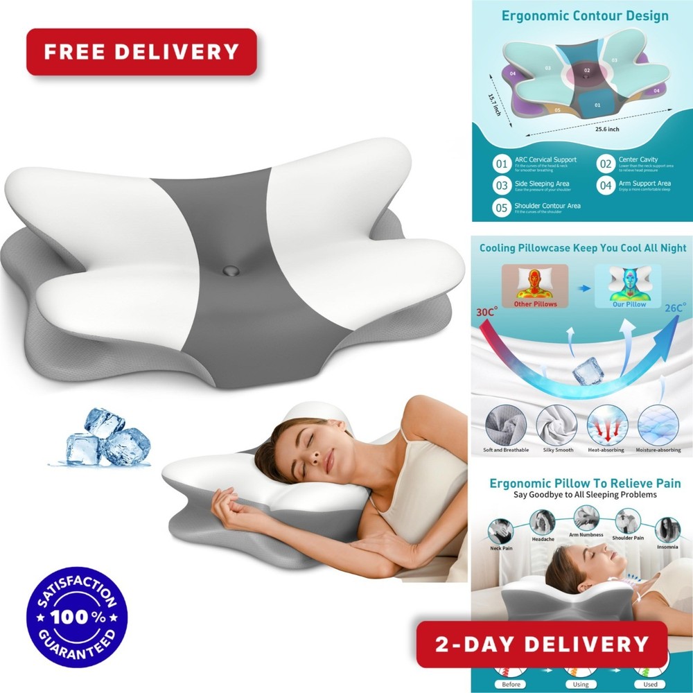 Ergonomic Cervical Pillow for Neck Pain Relief – Memory Foam Support