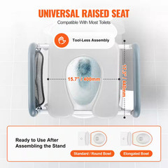 Raised Toilet Seat 7-Position Height Adjustment 19.3 – 25.2 In. 350 Lbs. Weight