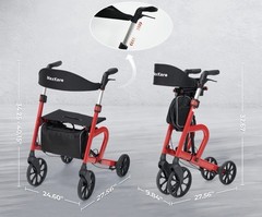MaxKare Walker with 10Inch All-Terrain Wheels and 8-Level Adjustable Handles Red