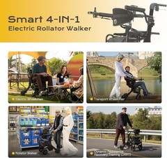 4in1 Rollator Walker Electric Wheelchair Combo Foldable Lightweight for Elderly