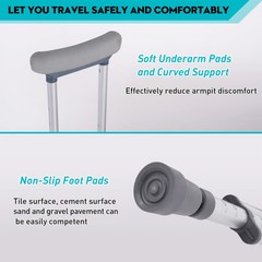 VILOBOS Aluminum Underarm Crutches Portable Adjustable Walking Cane Lightweight