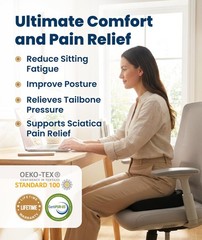 Ergonomic Memory Foam Seat Cushion for Office & Car – Tailbone Pain Relief, Scia